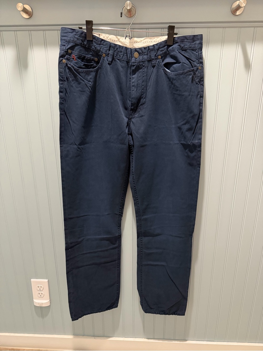 Ralph Lauren Polo Navy Cotton Pants with Brown Leather Patch